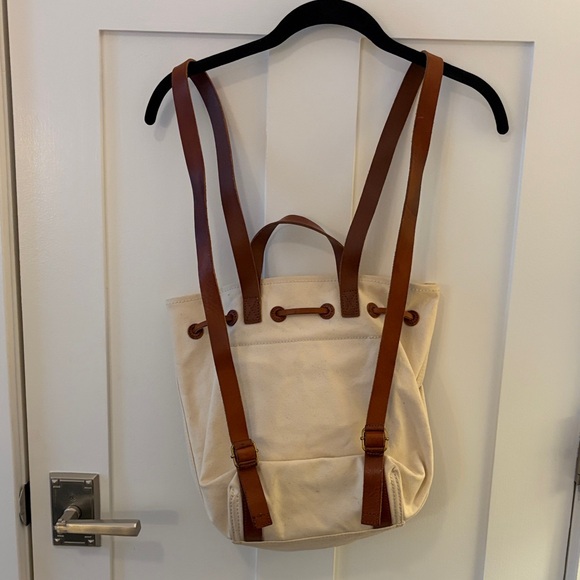 Madewell Natural Canvas & Brown Leather Drawstring Backpack - Picture 2 of 11